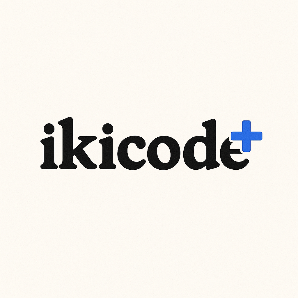 Logo Ikicode dengan simbol plus biru – Creative Digital Tech Agency Indonesia